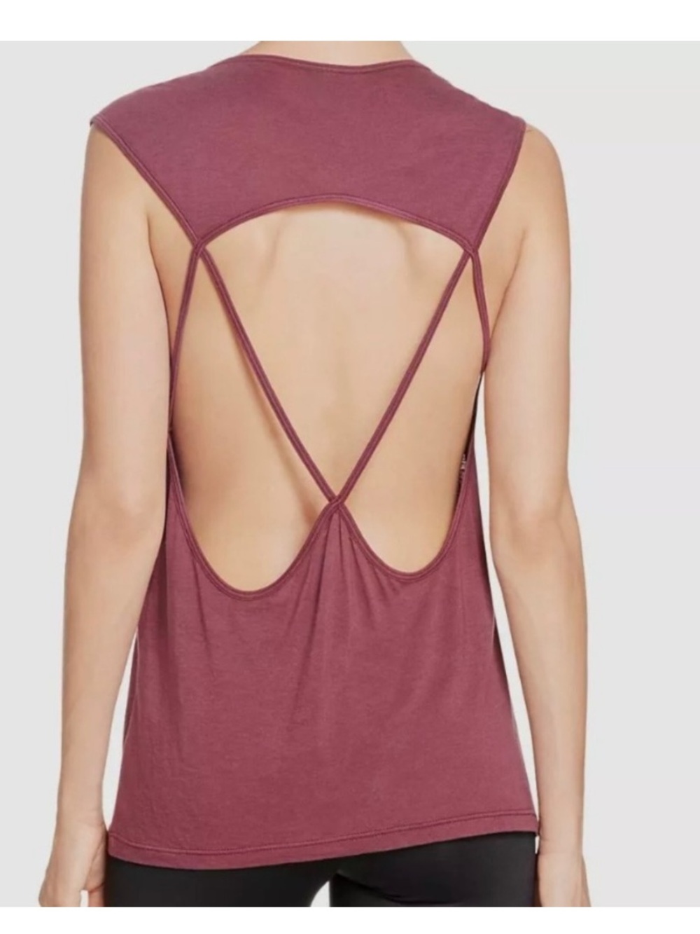 Koral Open Back Cut Out Yoga Top - Maroon. Medium lightweight open back EUC